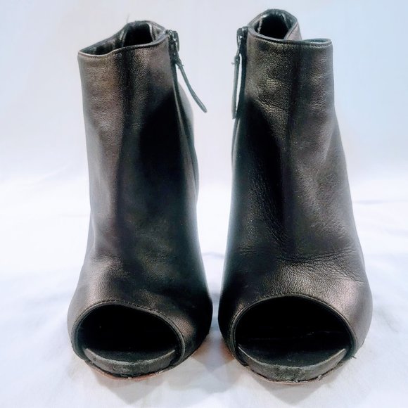 Alexander McQueen Black Leather Ankle Stiletto Booties Platform Peep Toe Heels - Picture 6 of 15